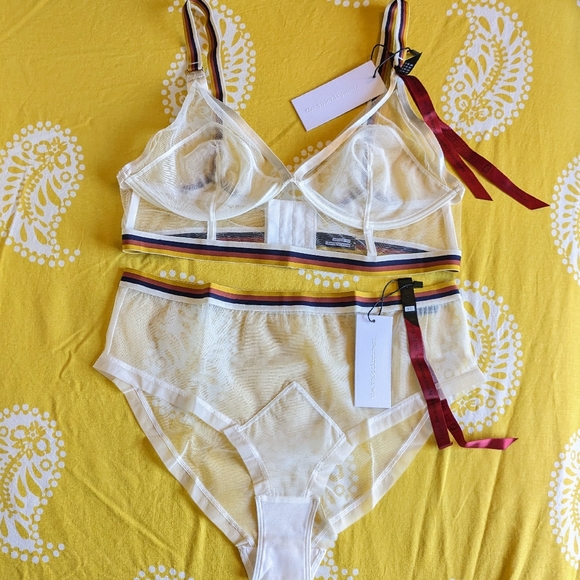 Underargument set no. 10 ivory mesh longline bra and highwaisted briefs - Picture 6 of 11